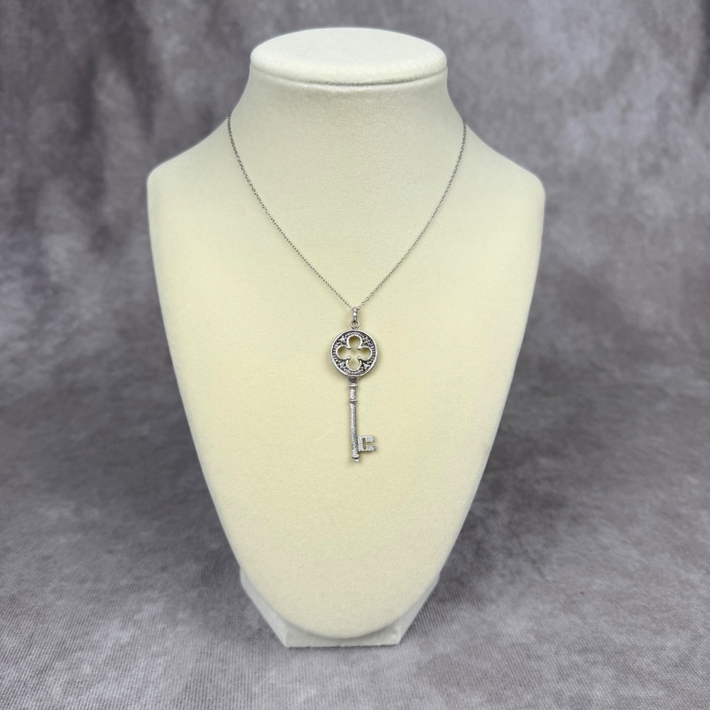 Vintage Style Fairycore Coastal Sterling Silver Skeleton Key Pendant Necklace